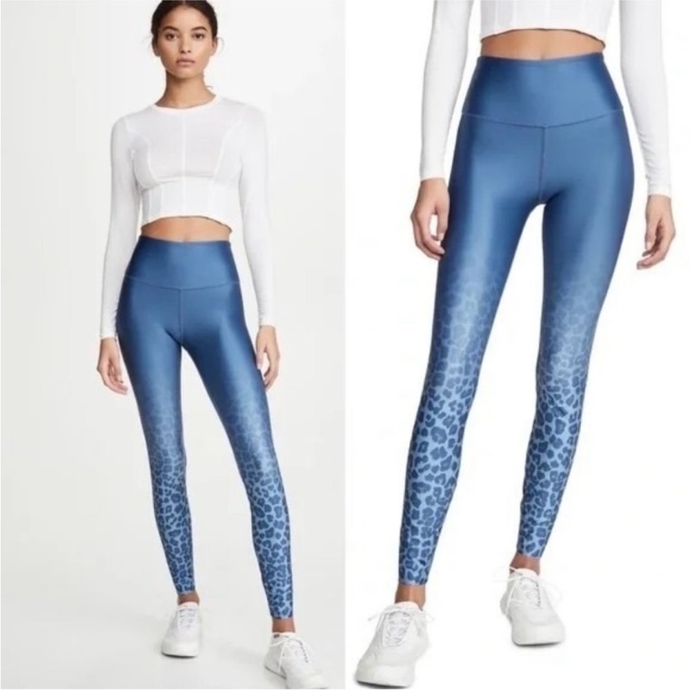 GOOD AMERICAN BLUE TONAL OMBRÉ HIGH RISE LEOPARD PRINT ACTIVE LEGGINGS